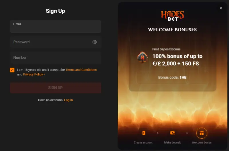 HadesBet Casino Sign Up